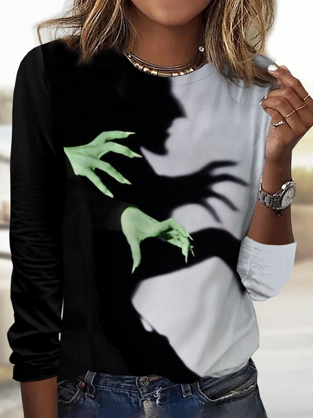 Halloween printed round neck casual T-shirt