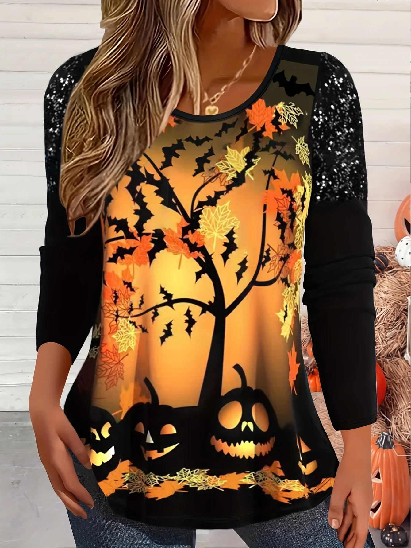 Casual Halloween Jersey Loose T-Shirt