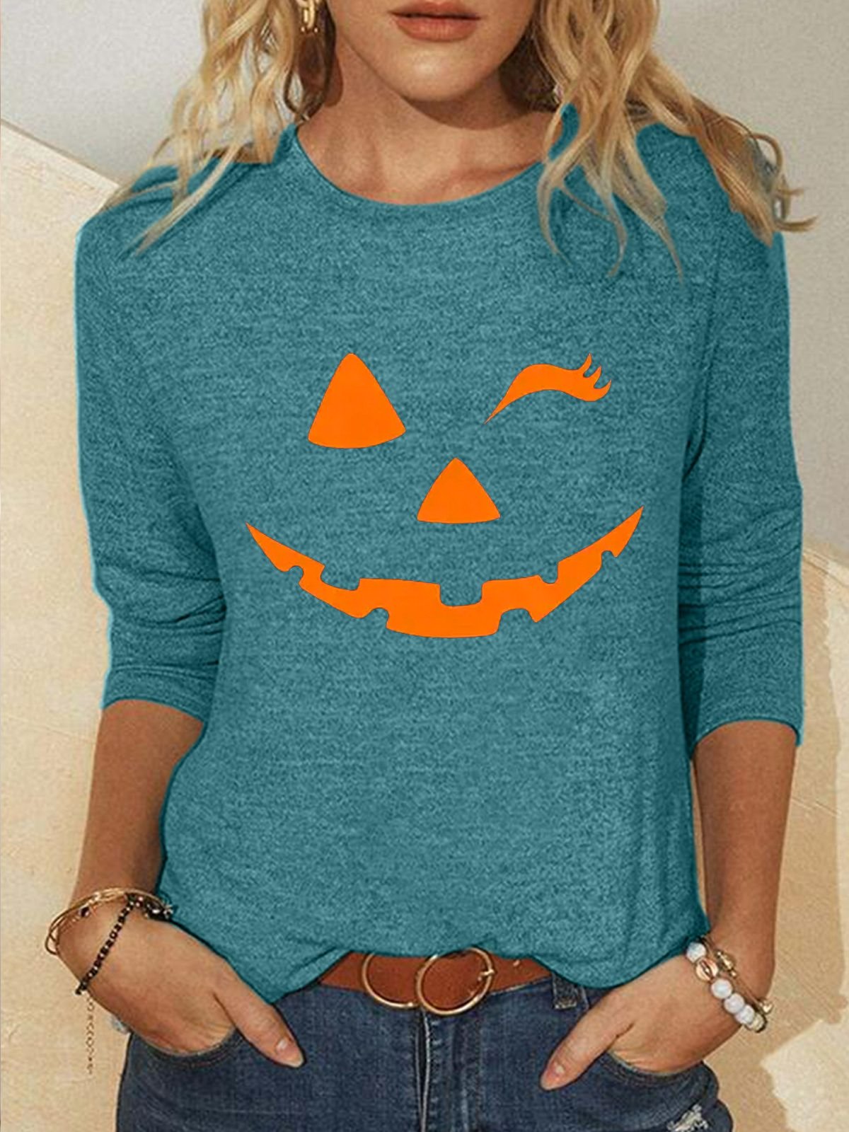 Cotton-Blend Halloween Casual Blouse