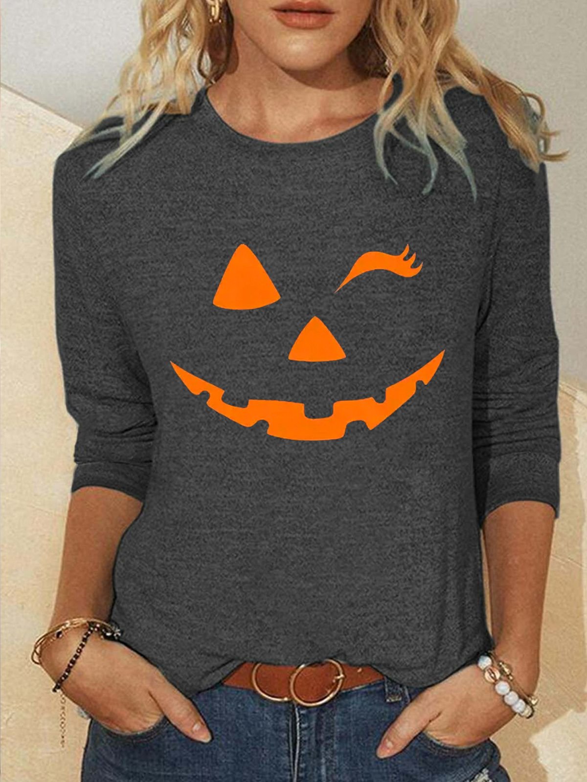 Cotton-Blend Halloween Casual Blouse