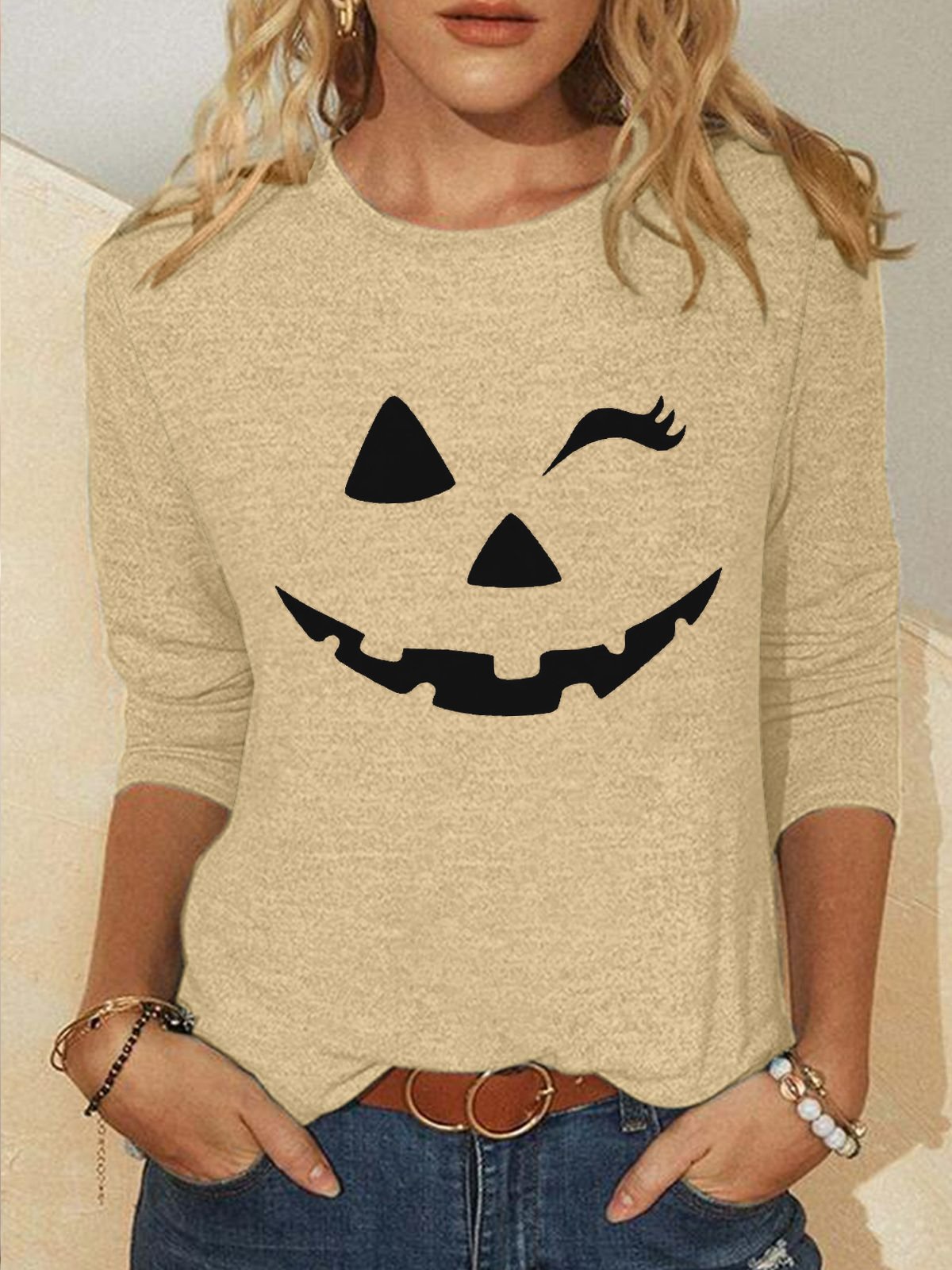 Cotton-Blend Halloween Casual Blouse