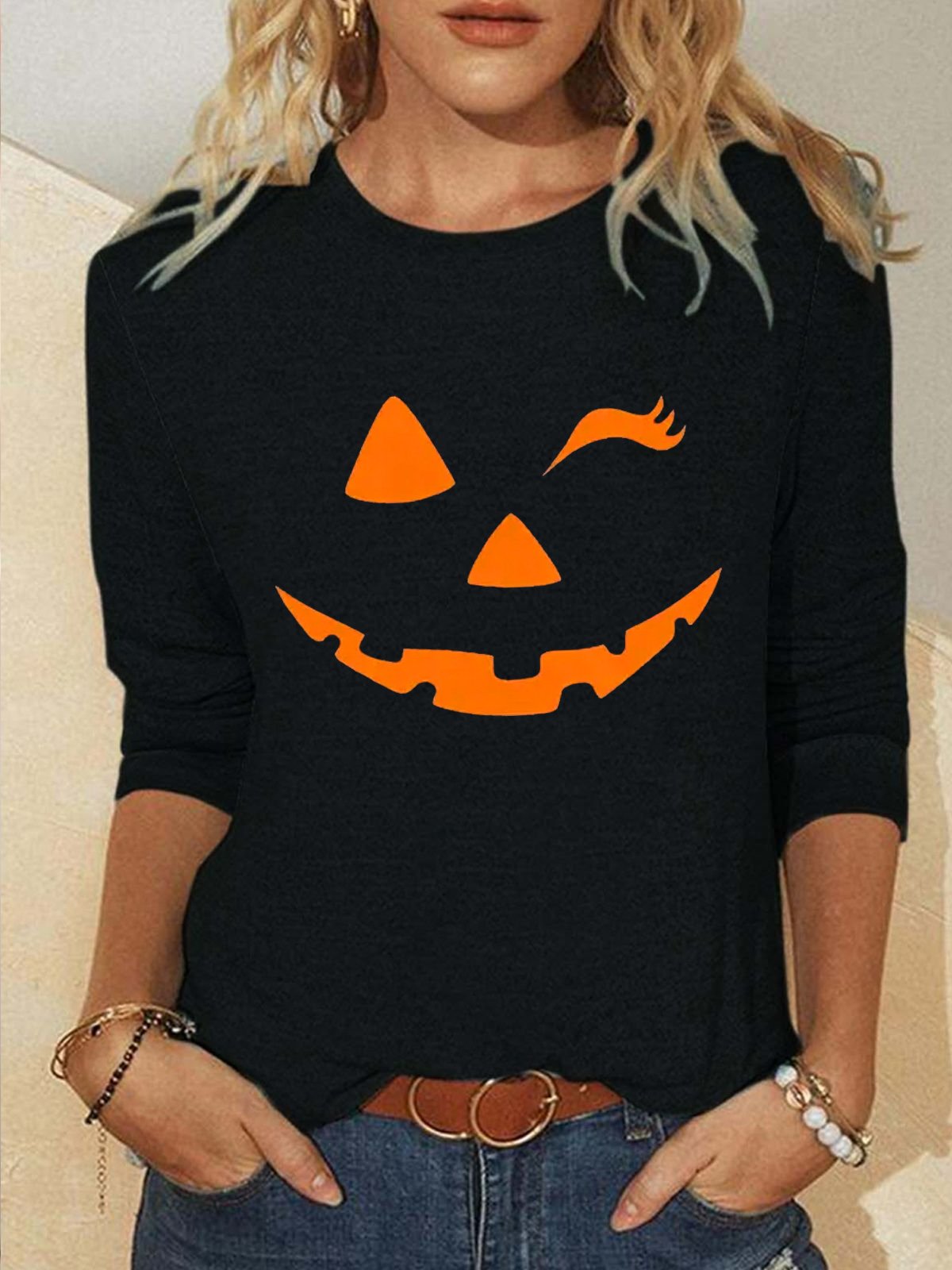 Cotton-Blend Halloween Casual Blouse