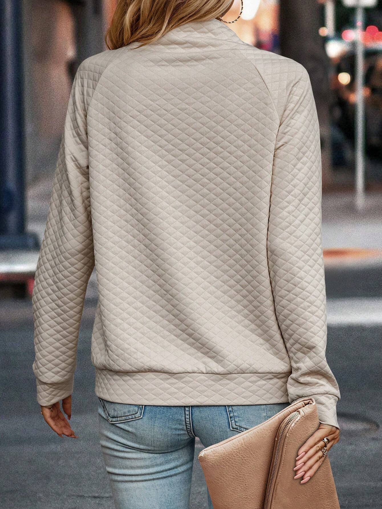 Casual Asymmetrical Collar Buckle Jacquard Sweatshirt