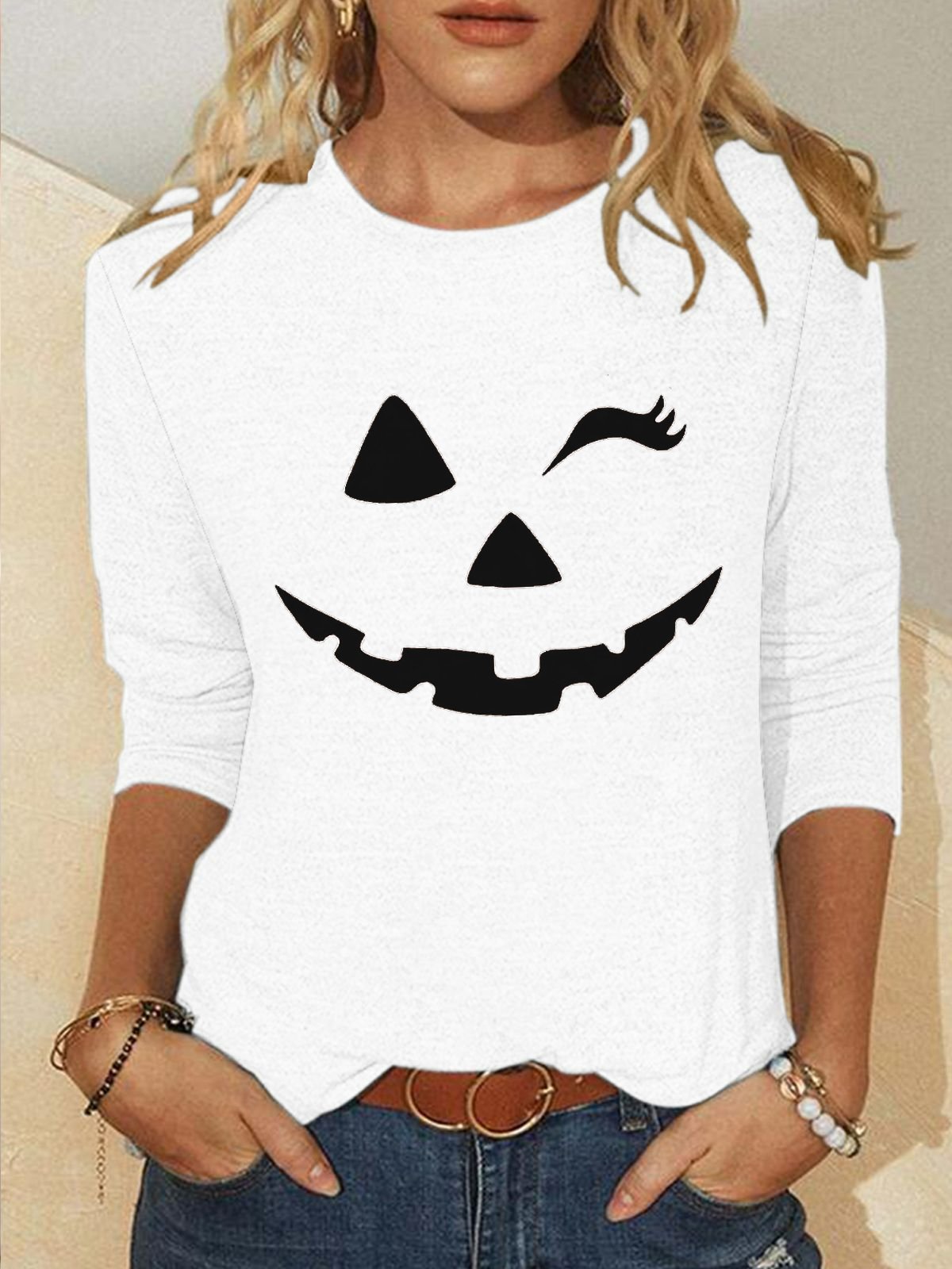 Cotton-Blend Halloween Casual Blouse