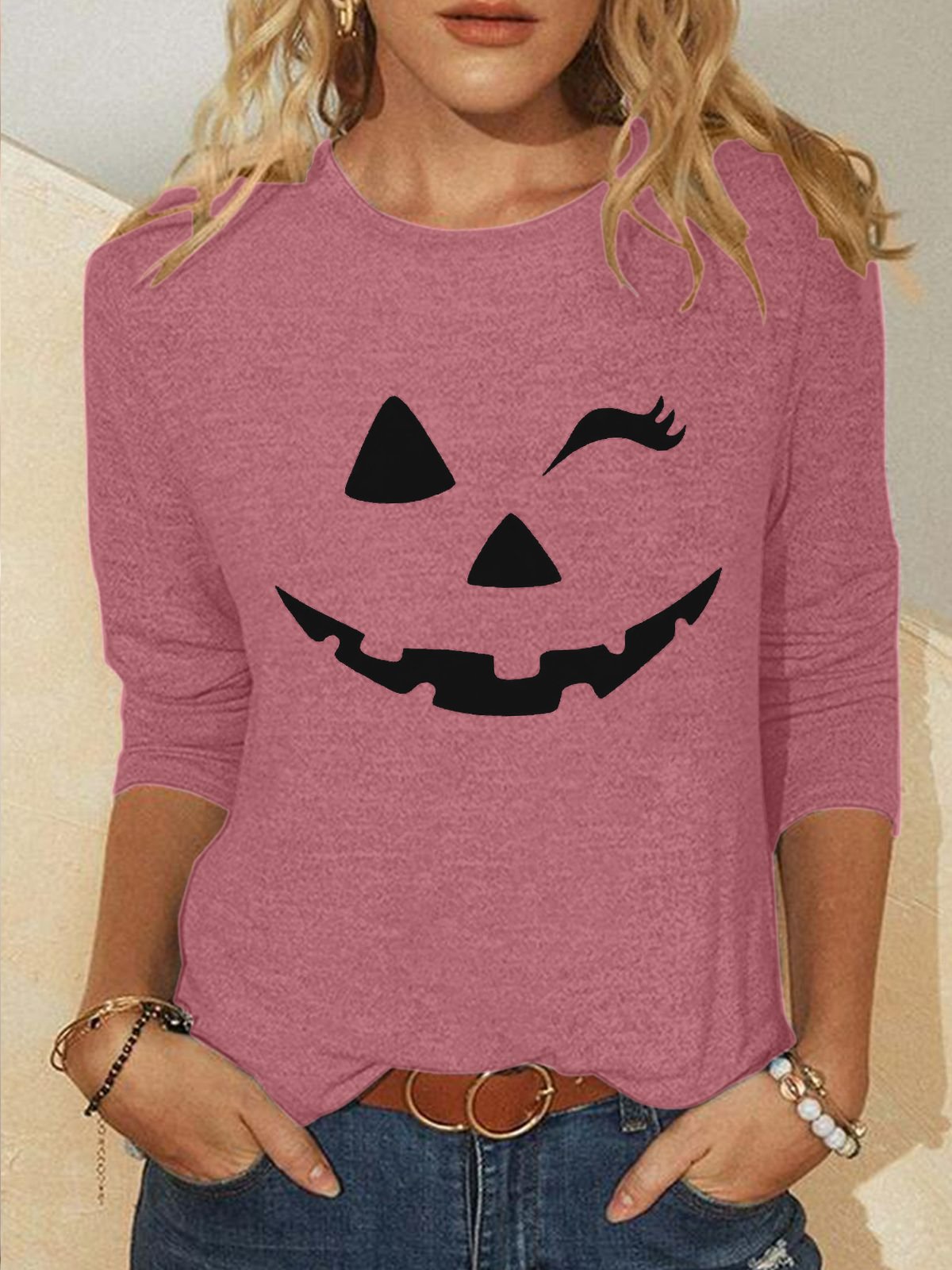 Cotton-Blend Halloween Casual Blouse