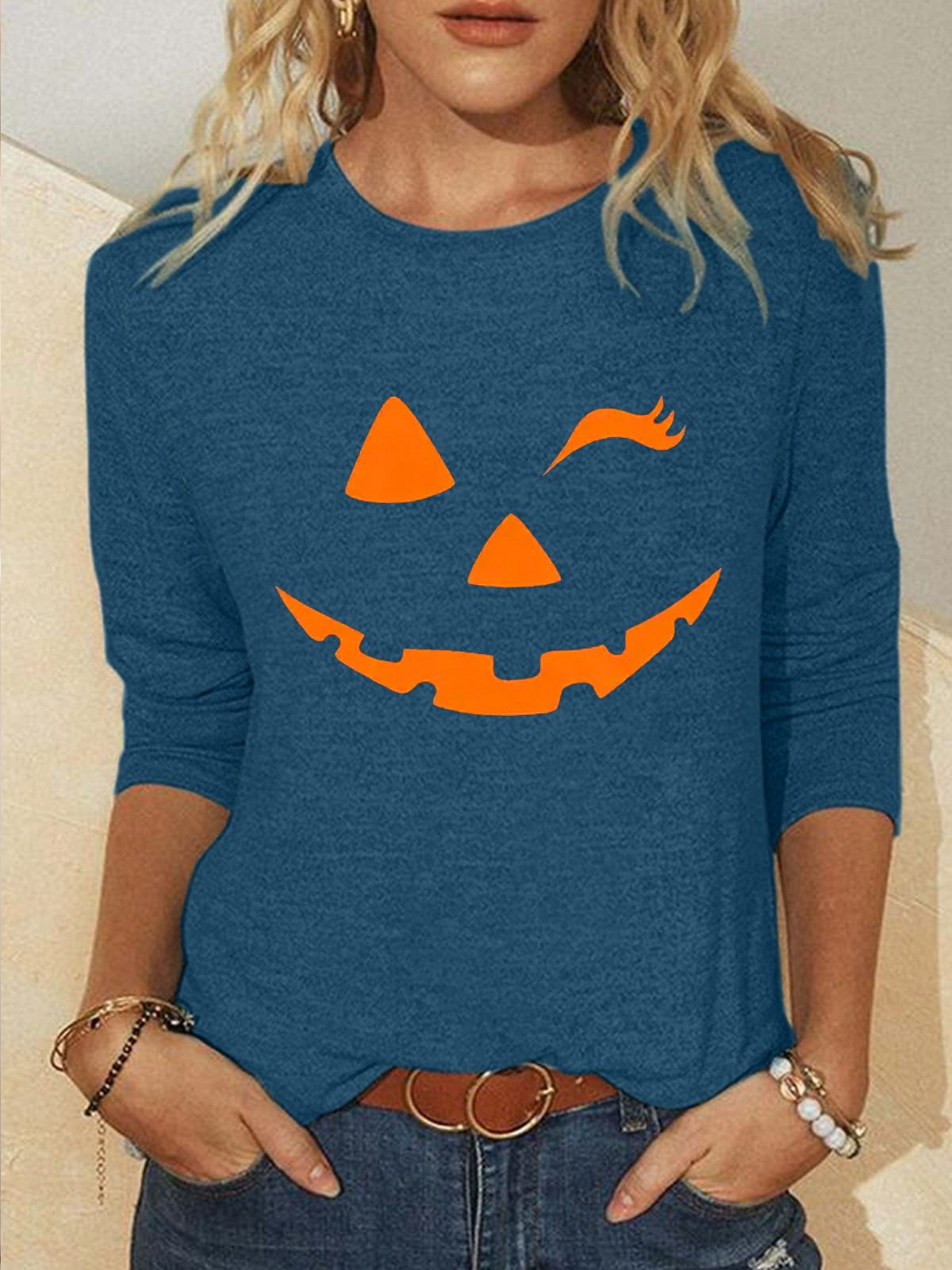 Cotton-Blend Halloween Casual Blouse