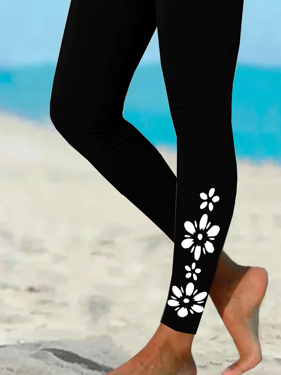 Floral print casual tight fitting women's leggings