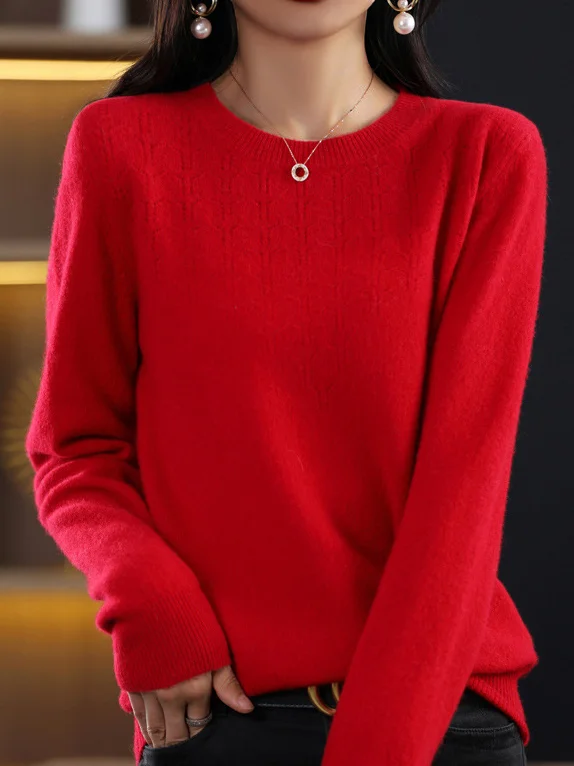 Yarn/Wool Yarn Crew Neck Loose Casual Sweater