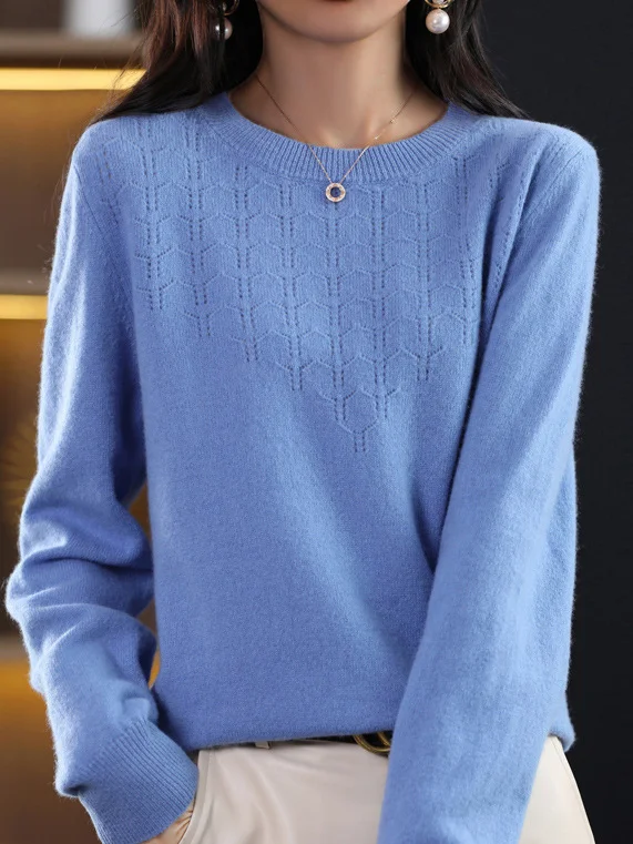 Yarn/Wool Yarn Crew Neck Loose Casual Sweater