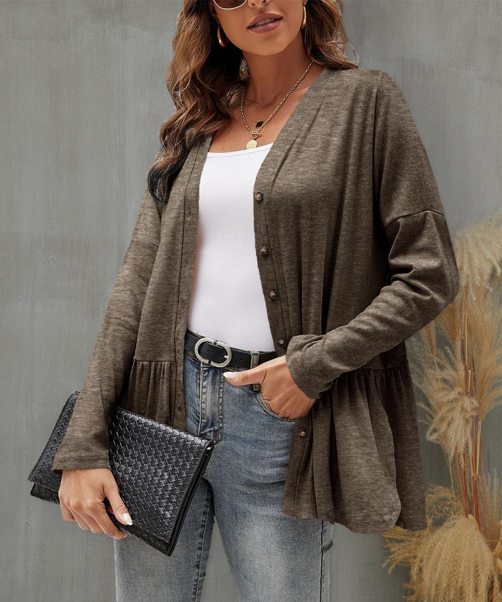 Plain Casual Crew Neck Loose Jacket