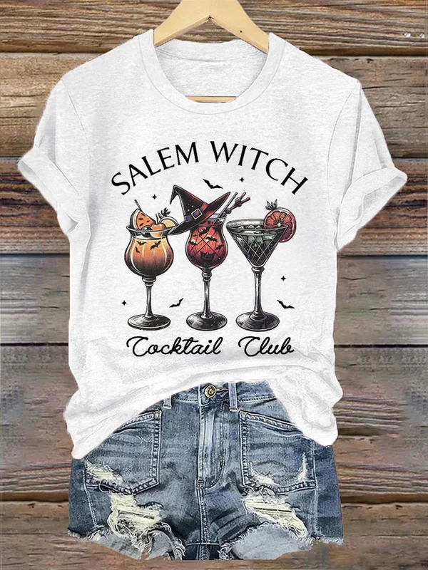 Women's Funny Halloween Salem Witch Cocktail Club Casual T-Shirt