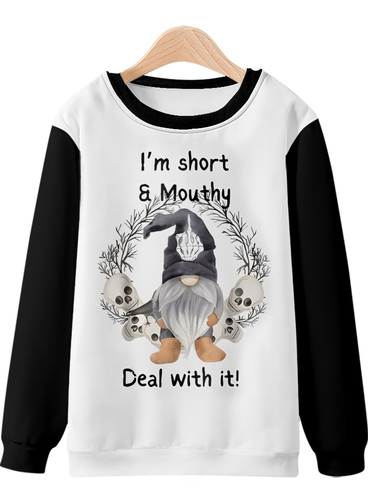 I'm Short & Mouthy Printed Halloween Casual Loose Crew Neck Sweatshirt