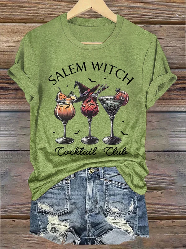 Women's Funny Halloween Salem Witch Cocktail Club Casual T-Shirt