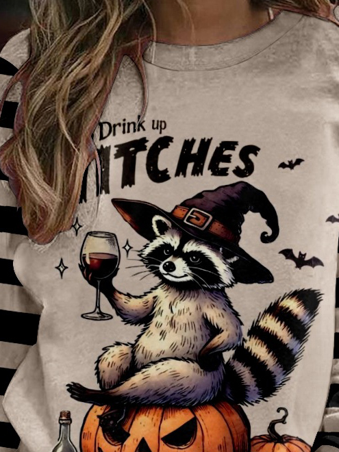 Halloween Drink Up Witches raccoon  Sweatshirt