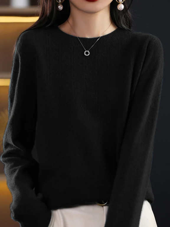 Yarn/Wool Yarn Crew Neck Loose Casual Sweater