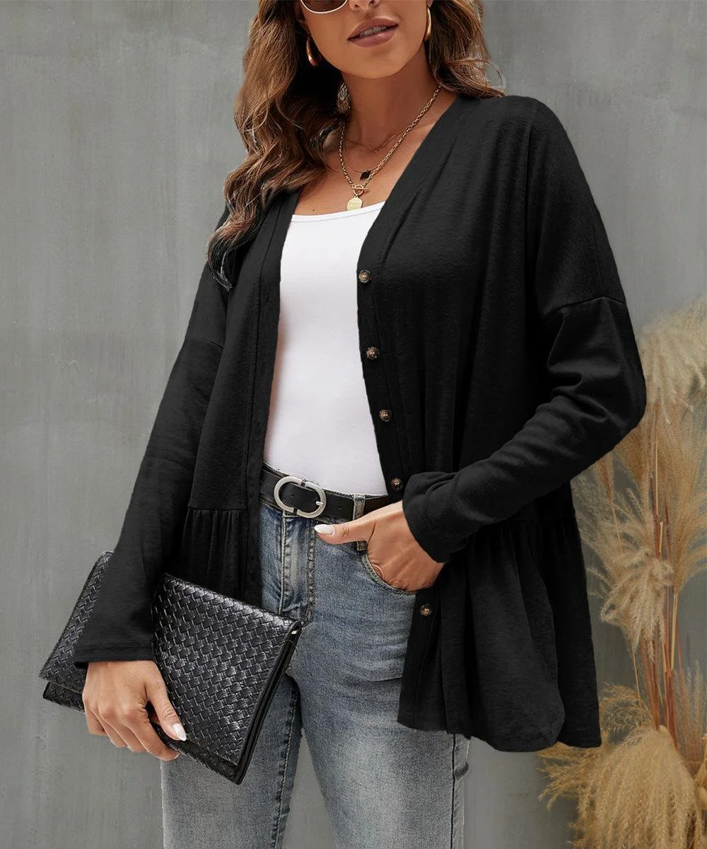 Plain Casual Crew Neck Loose Jacket