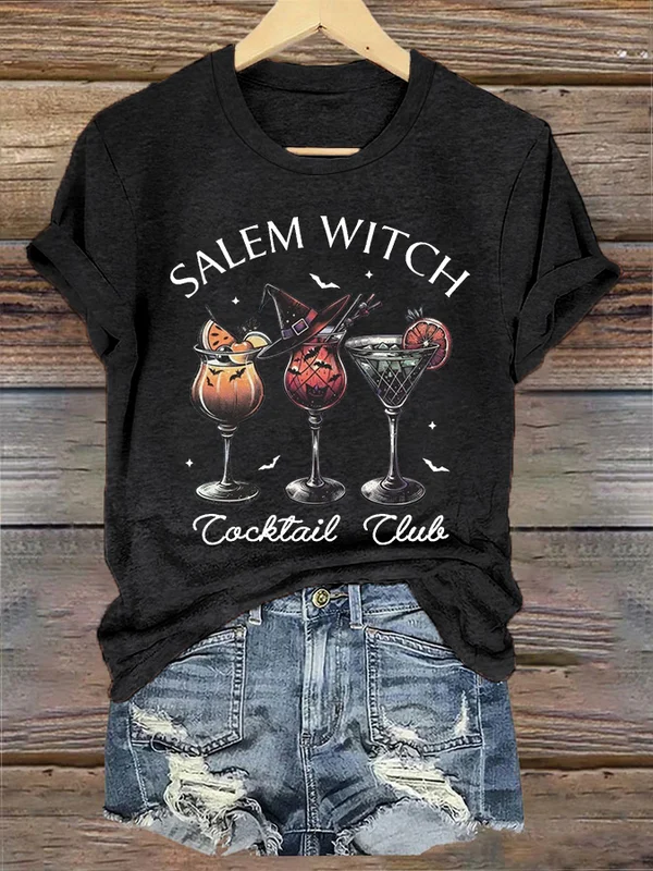 Women's Funny Halloween Salem Witch Cocktail Club Casual T-Shirt