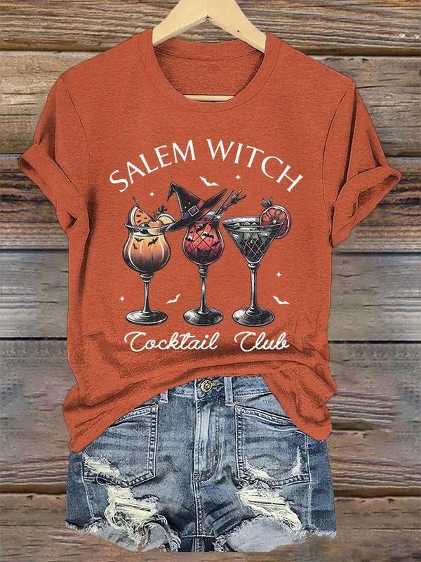 Women's Funny Halloween Salem Witch Cocktail Club Casual T-Shirt