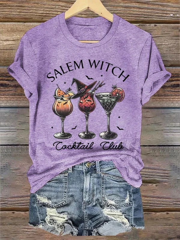 Women's Funny Halloween Salem Witch Cocktail Club Casual T-Shirt