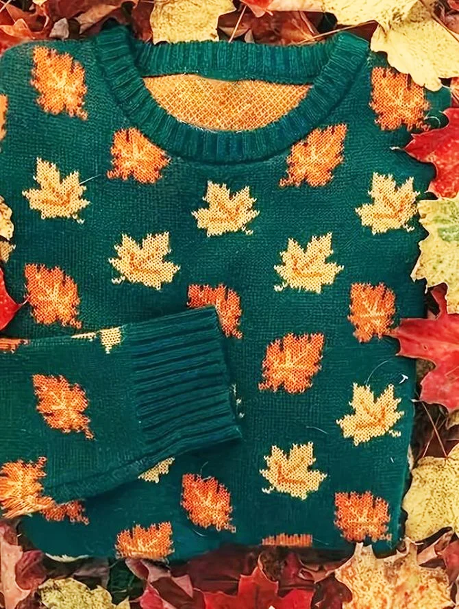 Casual Maple Leaf Yarn/Wool Yarn Loose Sweater