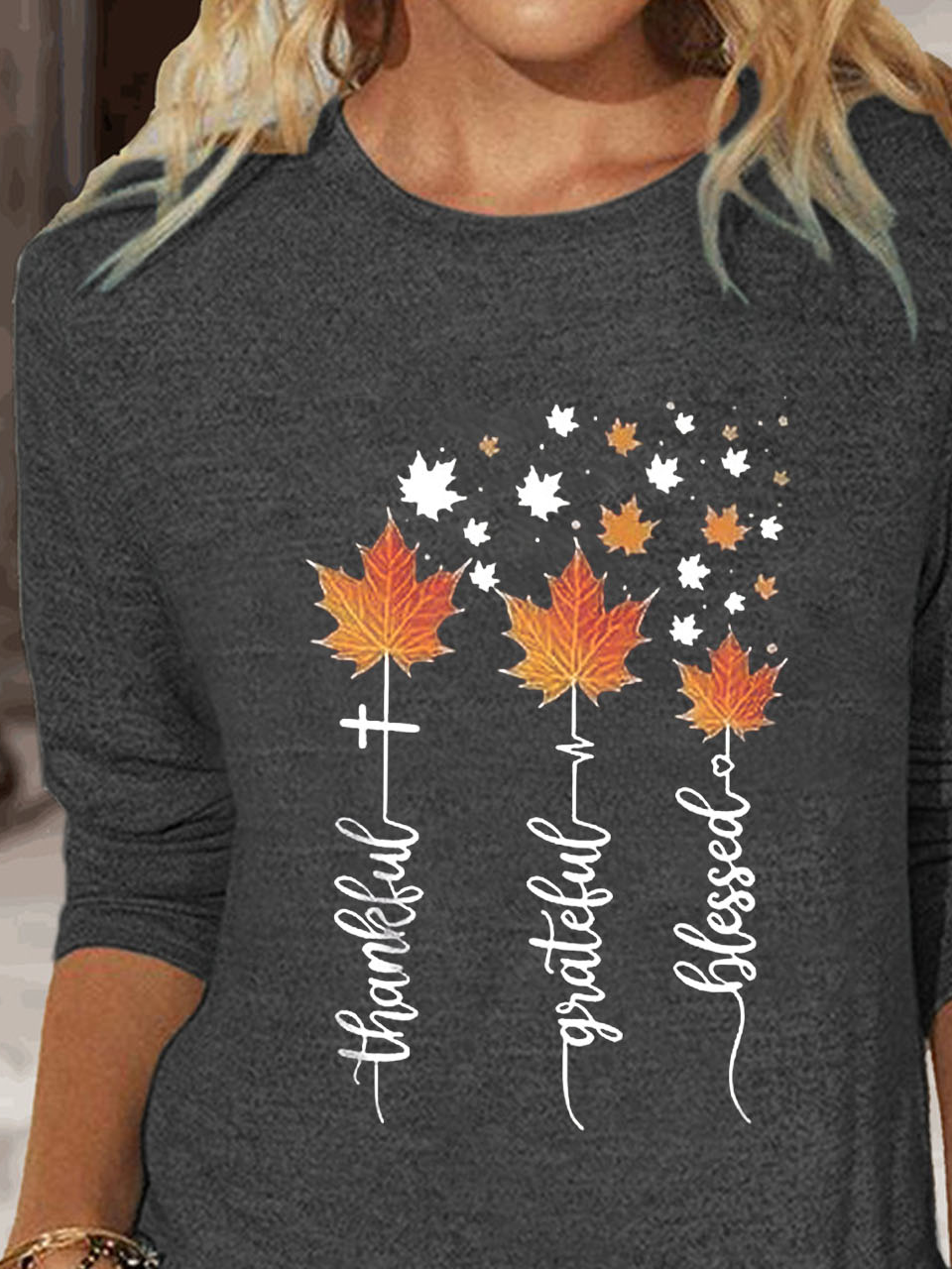 Maple Leaf Printed Casual Round Neck Women's T-shirt