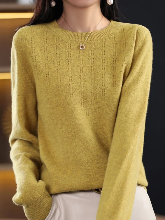 Yarn/Wool Yarn Crew Neck Loose Casual Sweater