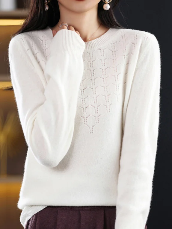 Yarn/Wool Yarn Crew Neck Loose Casual Sweater