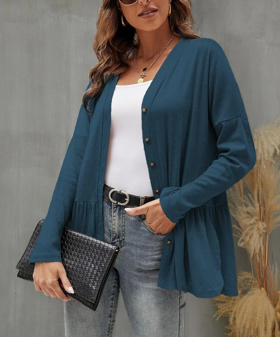 Plain Casual Crew Neck Loose Jacket