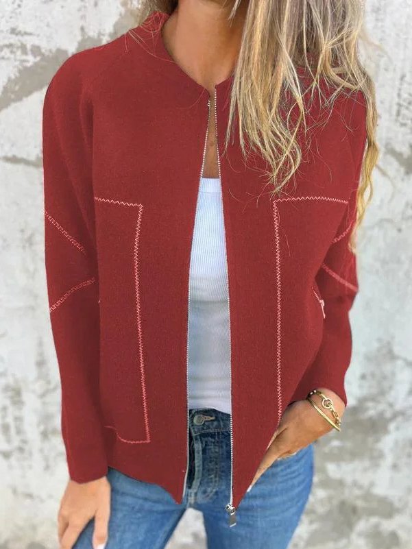 Zipper Casual Woolen Loose Jacket