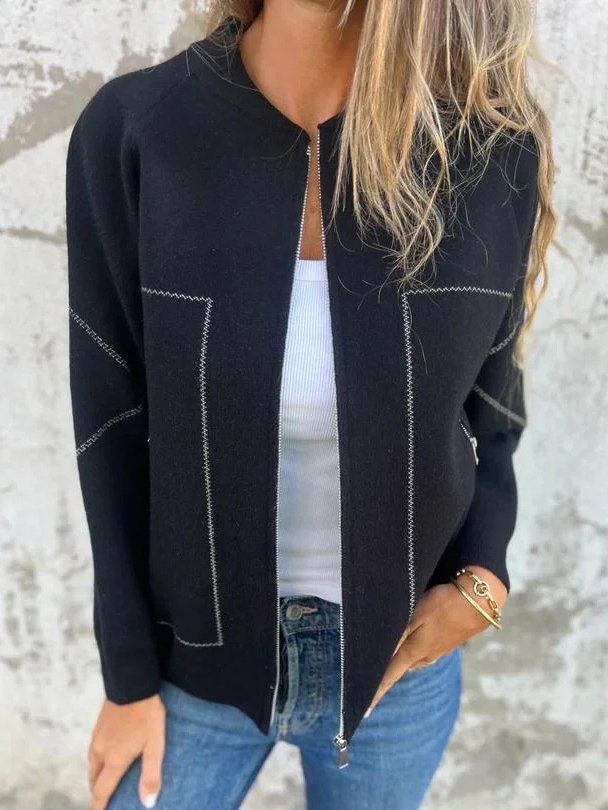 Zipper Casual Woolen Loose Jacket