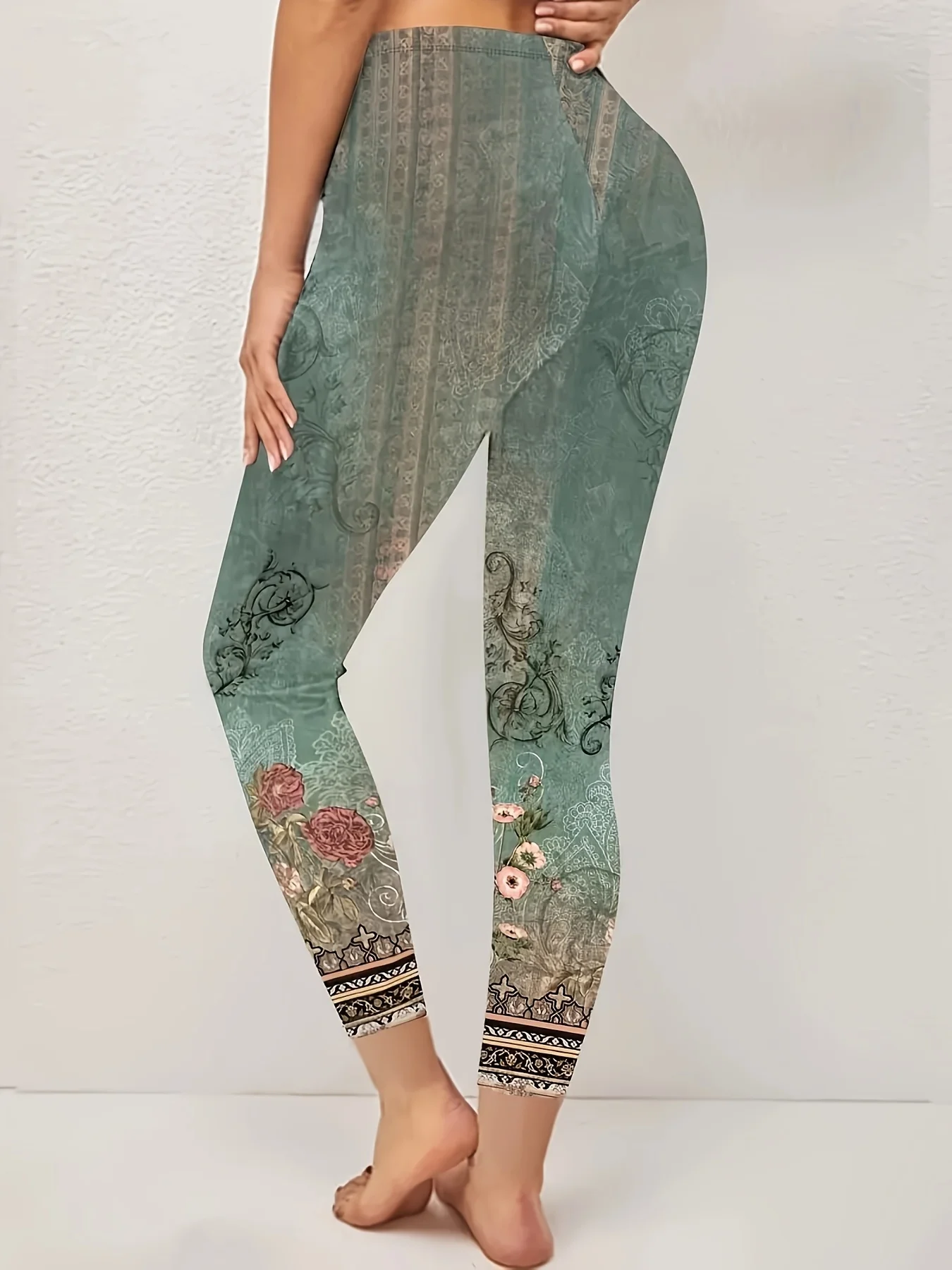 Women's High Waist Skinny Casual Retro Printed Leggings