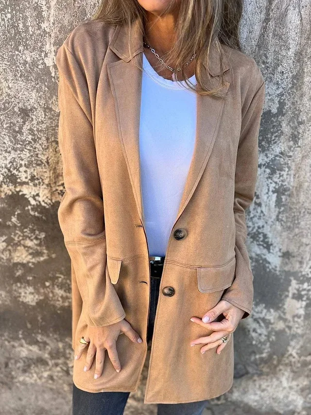 Suede Lapel Collar Casual Plain Coat