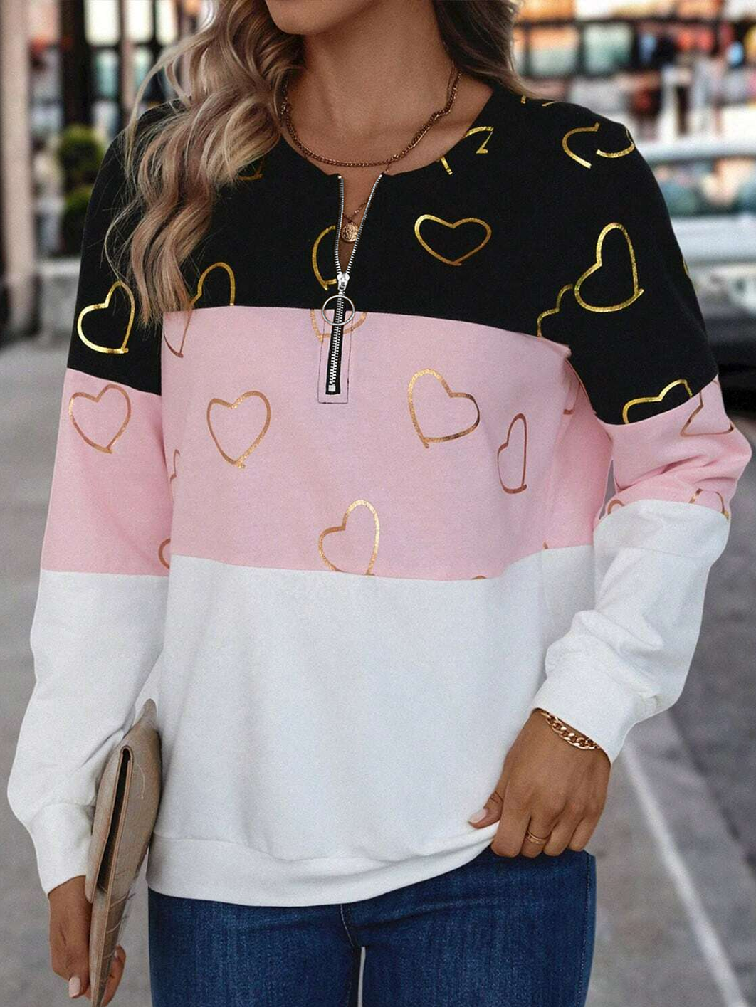 Loose Casual Heart/Cordate Crew Neck Sweatshirt