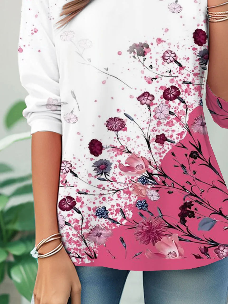 Floral printed casual round neck women's T-shirt