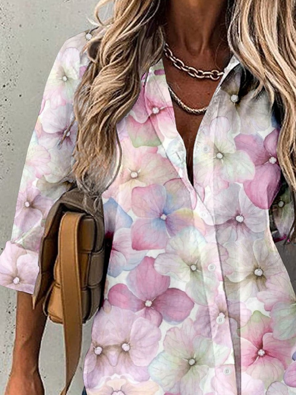 Pink floral printed casual women's shirt