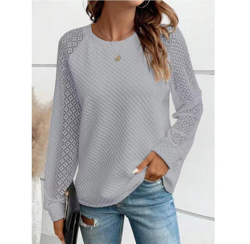 V Neck Casual Lace Sweatshirt