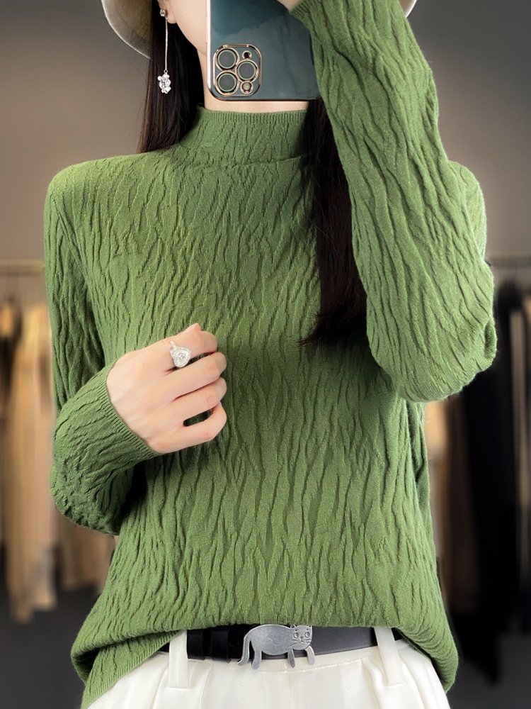 Casual Mock Neck Plain Wool/Knitting Sweater