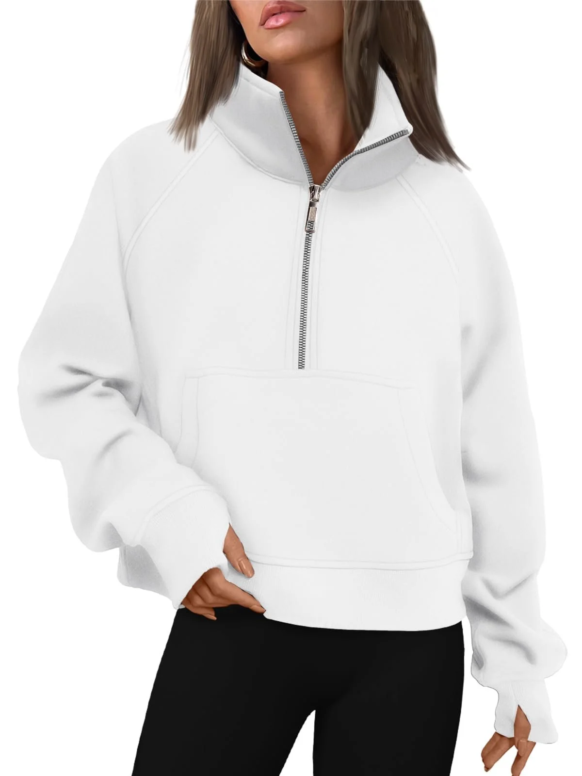 Womens Sweatshirts Half Zip Cropped Pullover Fleece Quarter Zipper Hoodies Fall outfits Clothes Thumb Hole