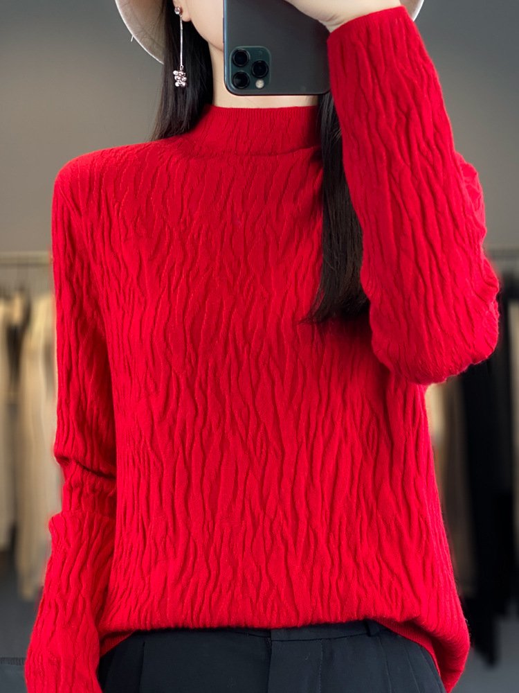 Casual Mock Neck Plain Wool/Knitting Sweater