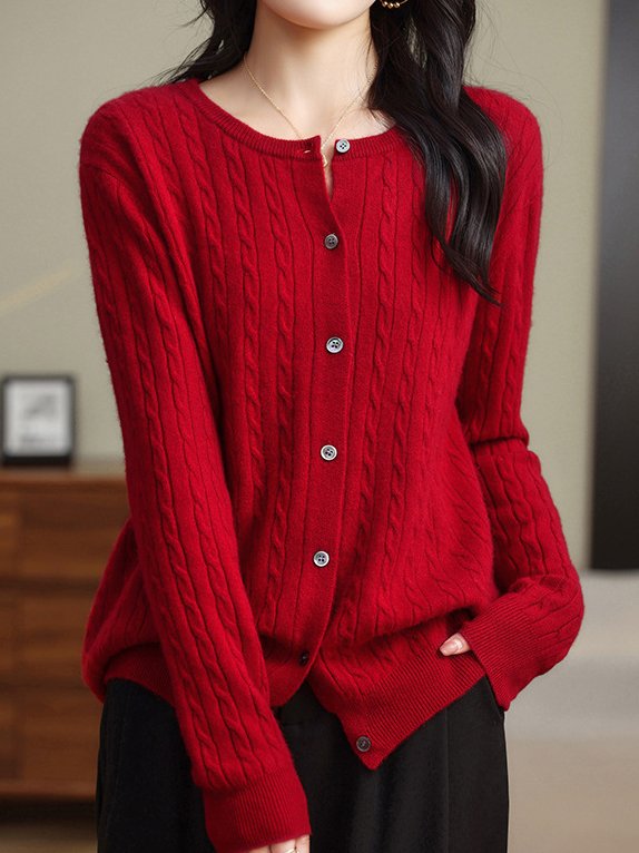 Casual Crew Neck Cardigan