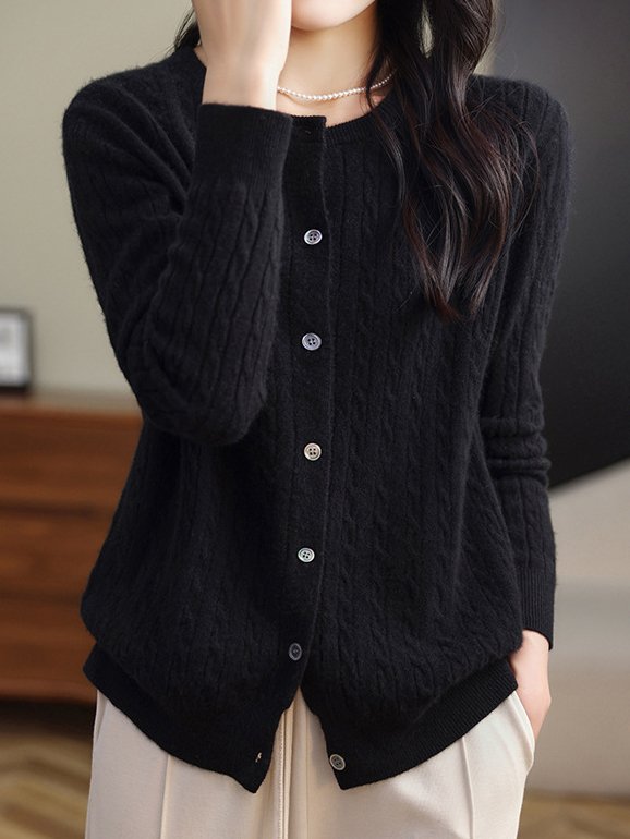 Casual Crew Neck Cardigan