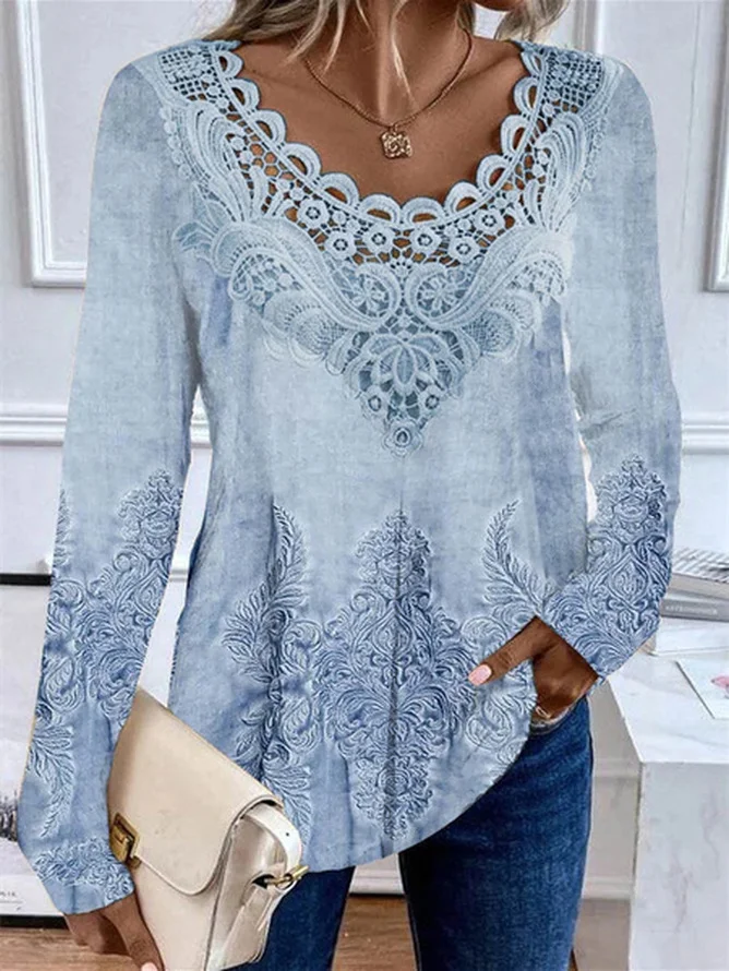 Lace Casual Floral Loose Blouse