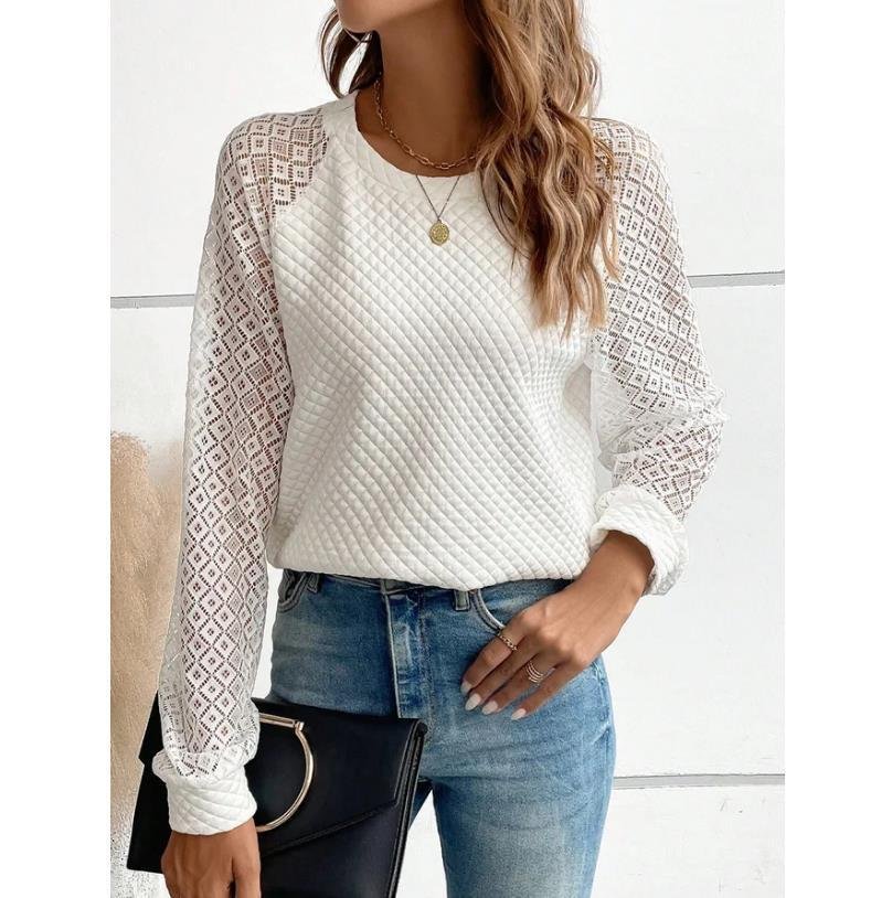 V Neck Casual Lace Sweatshirt