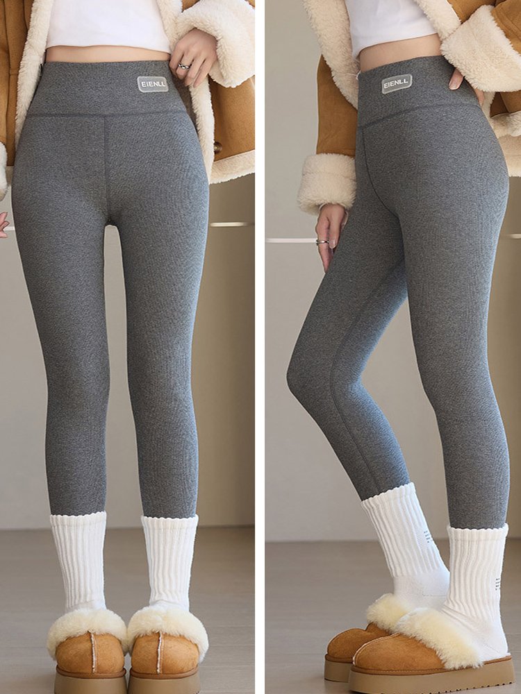 Fleece Casual Plain Leggings