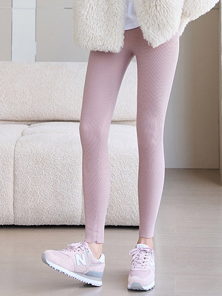 Fleece Casual Plain Leggings