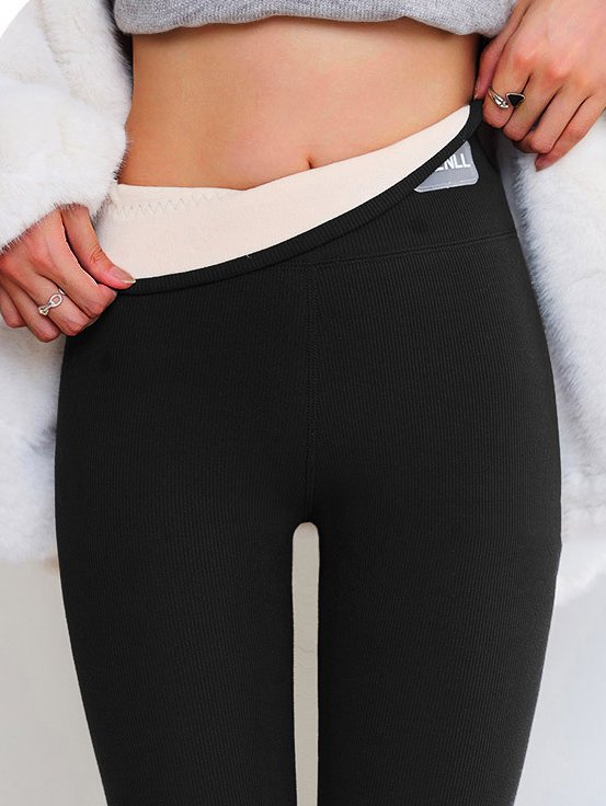 Fleece Casual Plain Leggings