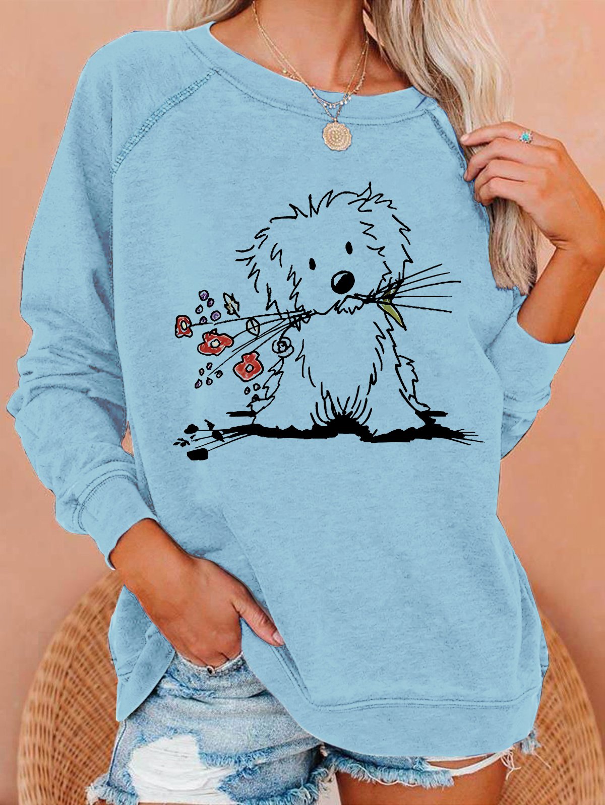 Vintage The Cute Dog Print Casual Sweatshirt