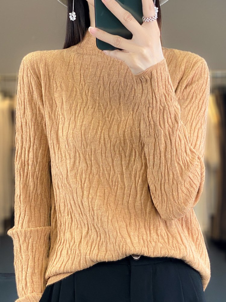 Casual Mock Neck Plain Wool/Knitting Sweater