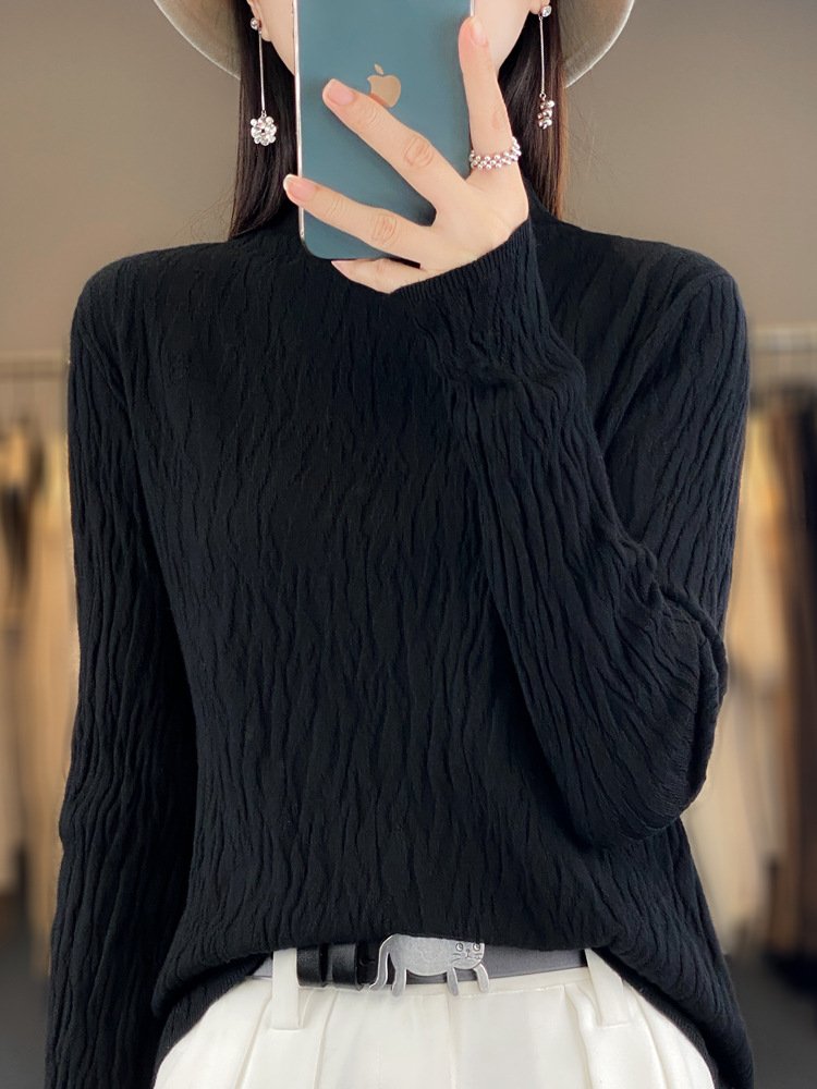 Casual Mock Neck Plain Wool/Knitting Sweater