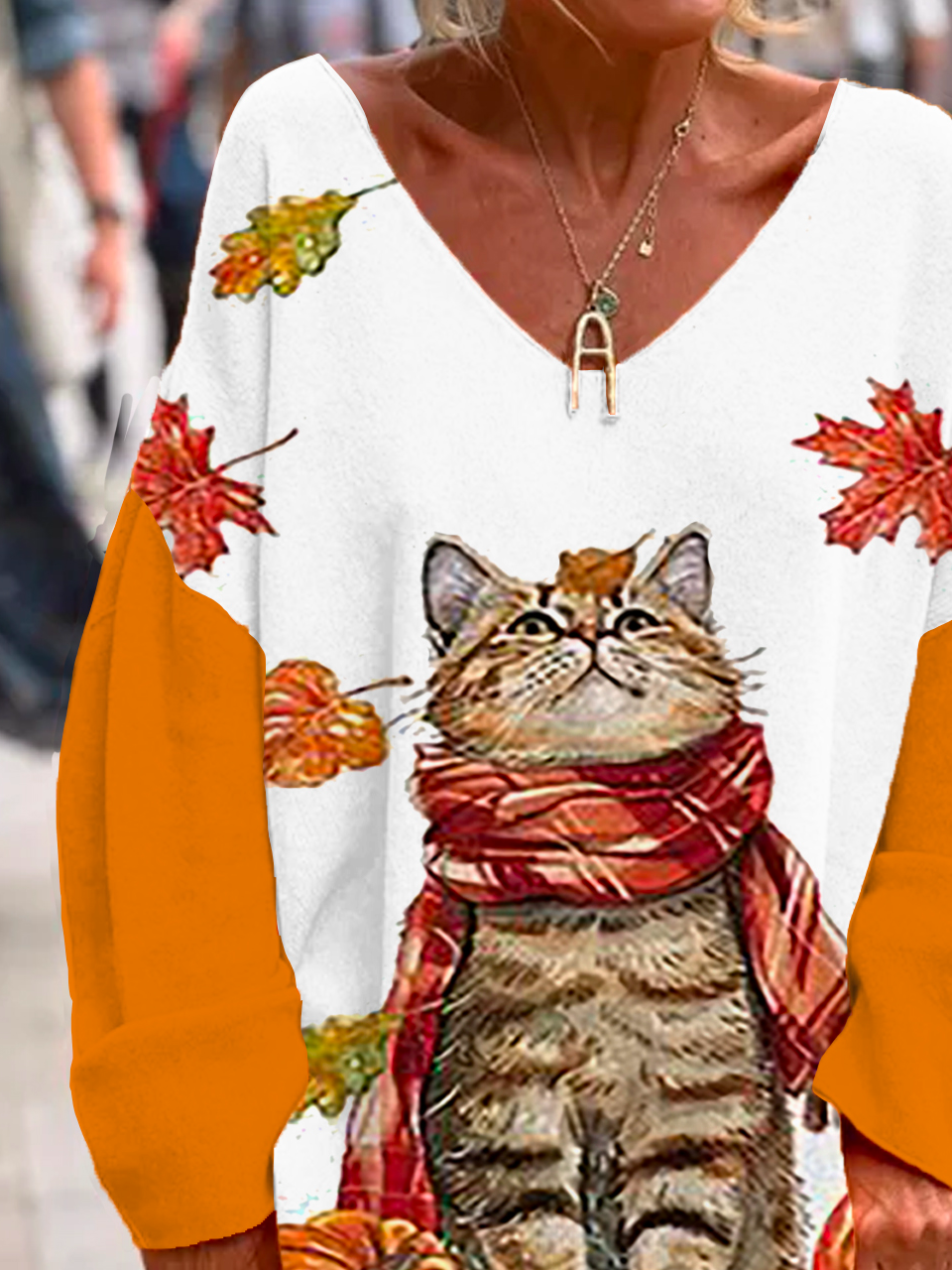 Jersey V Neck Casual Cat Blouse